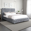 Goy Queen Bed | Diamond Tufted Gray Velvet Upholstery | Low Profile