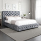 Goy Queen Bed | Diamond Tufted Gray Velvet Upholstery | Low Profile