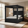 Beli King Size Canopy Bed | Tufted Design | Black Velvet Upholstery