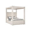 Beli Queen Size Canopy Bed | Tufted Design | Ivory Velvet Upholstery