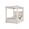 Beli Queen Size Canopy Bed | Tufted Design | Ivory Velvet Upholstery