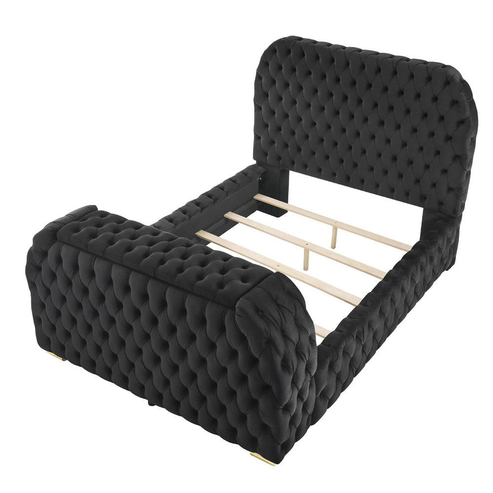 Kery Queen Bed | Lift TV Stand LED Fireplace | Black Velvet Upholstery