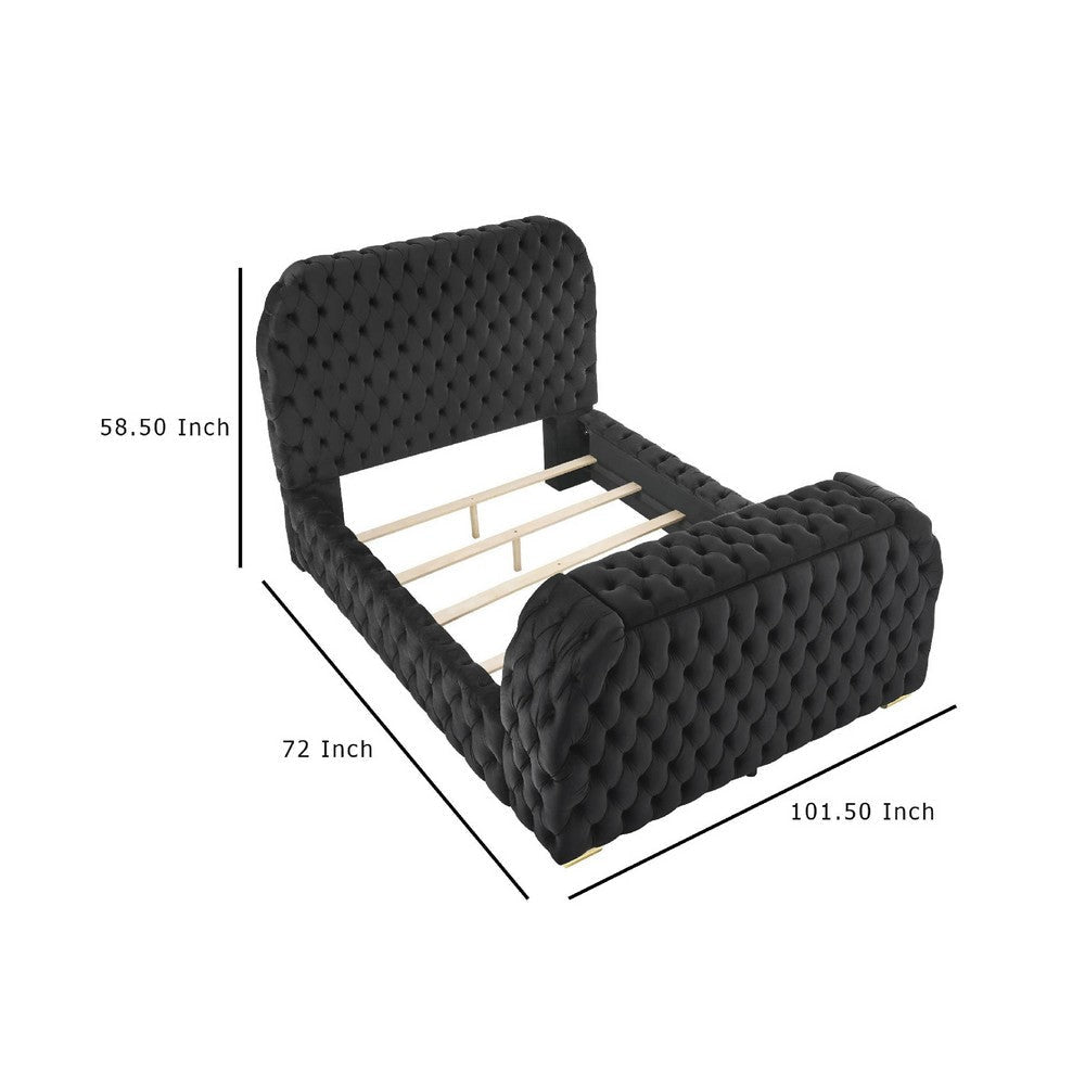 Kery Queen Bed | Lift TV Stand LED Fireplace | Black Velvet Upholstery