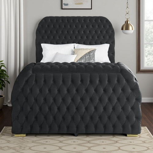 Kery Queen Bed | Lift TV Stand LED Fireplace | Black Velvet Upholstery