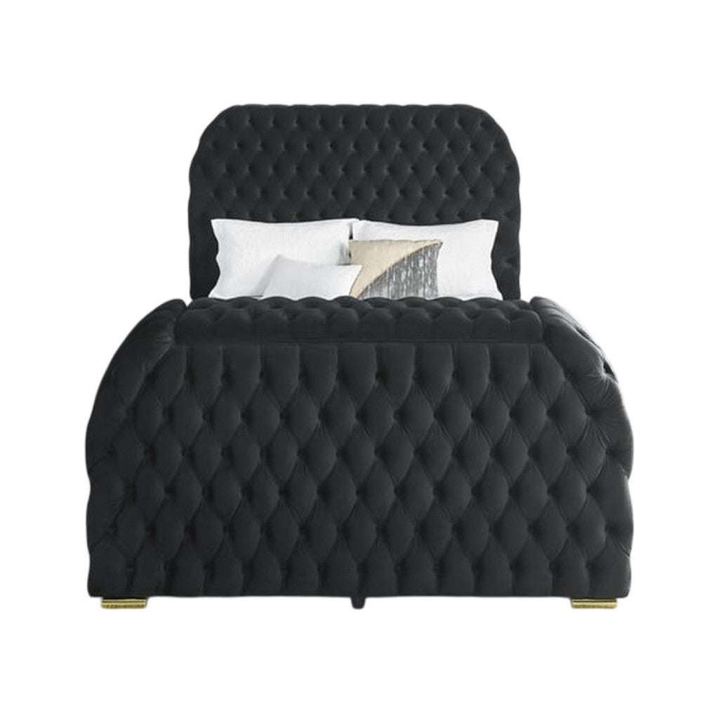 Kery Queen Bed | Lift TV Stand LED Fireplace | Black Velvet Upholstery