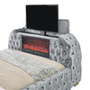 Kery King Bed | Lift TV Stand | LED Fireplace | Gray Velvet Upholstery