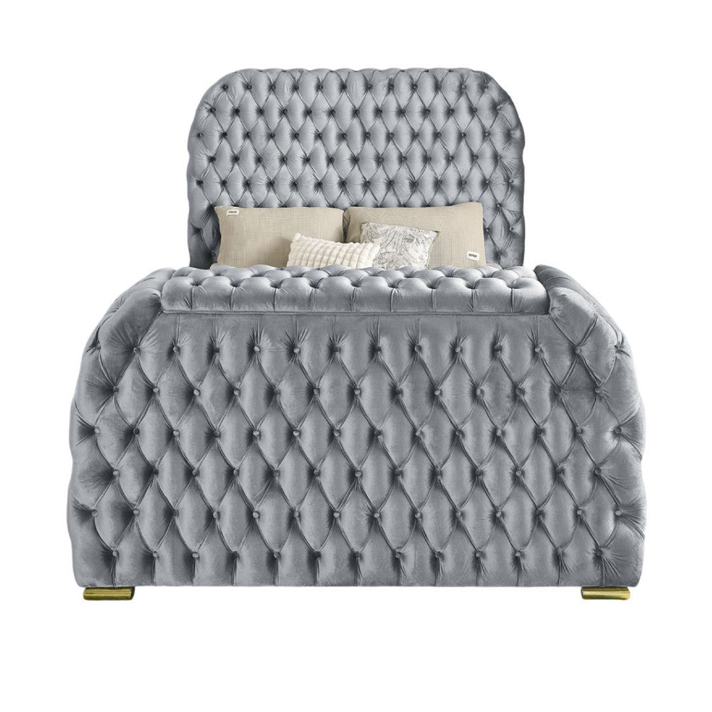 Kery Queen Bed | Lift TV Stand LED Fireplace | Gray Velvet Upholstery