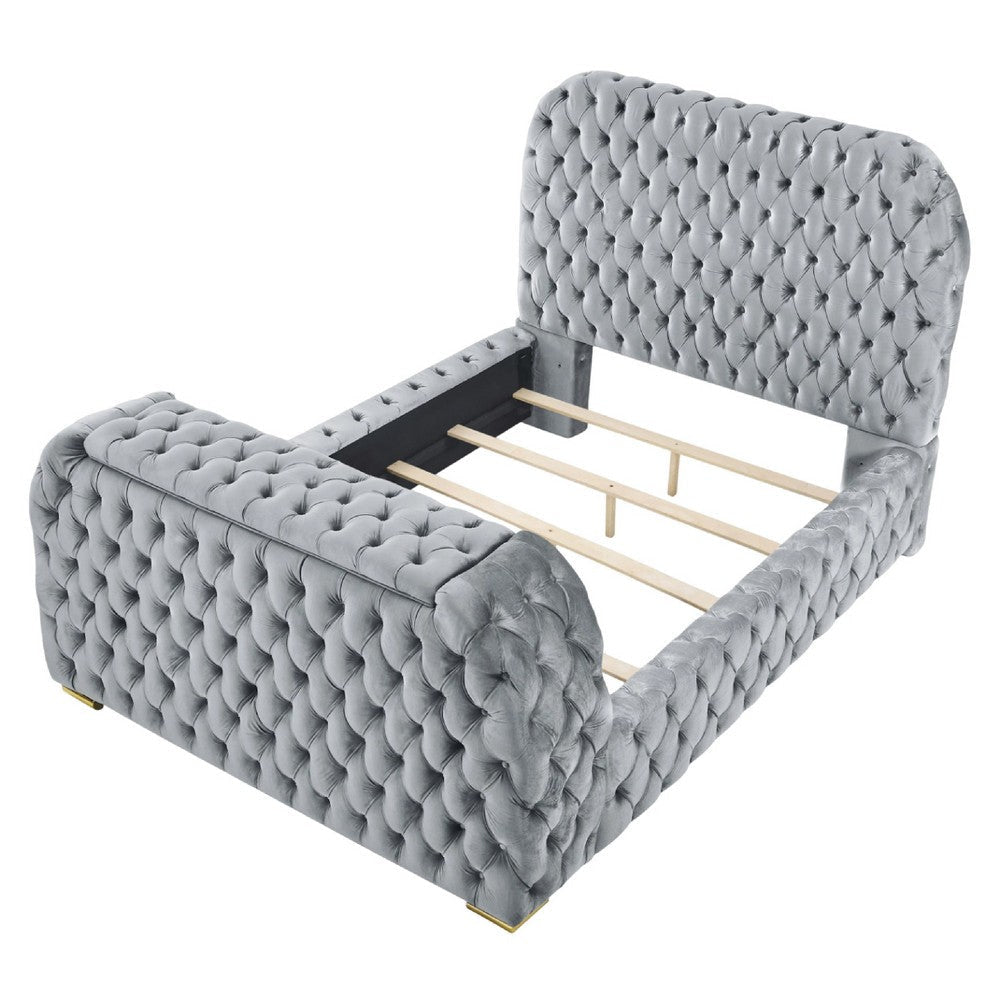 Kery Queen Bed | Lift TV Stand LED Fireplace | Gray Velvet Upholstery