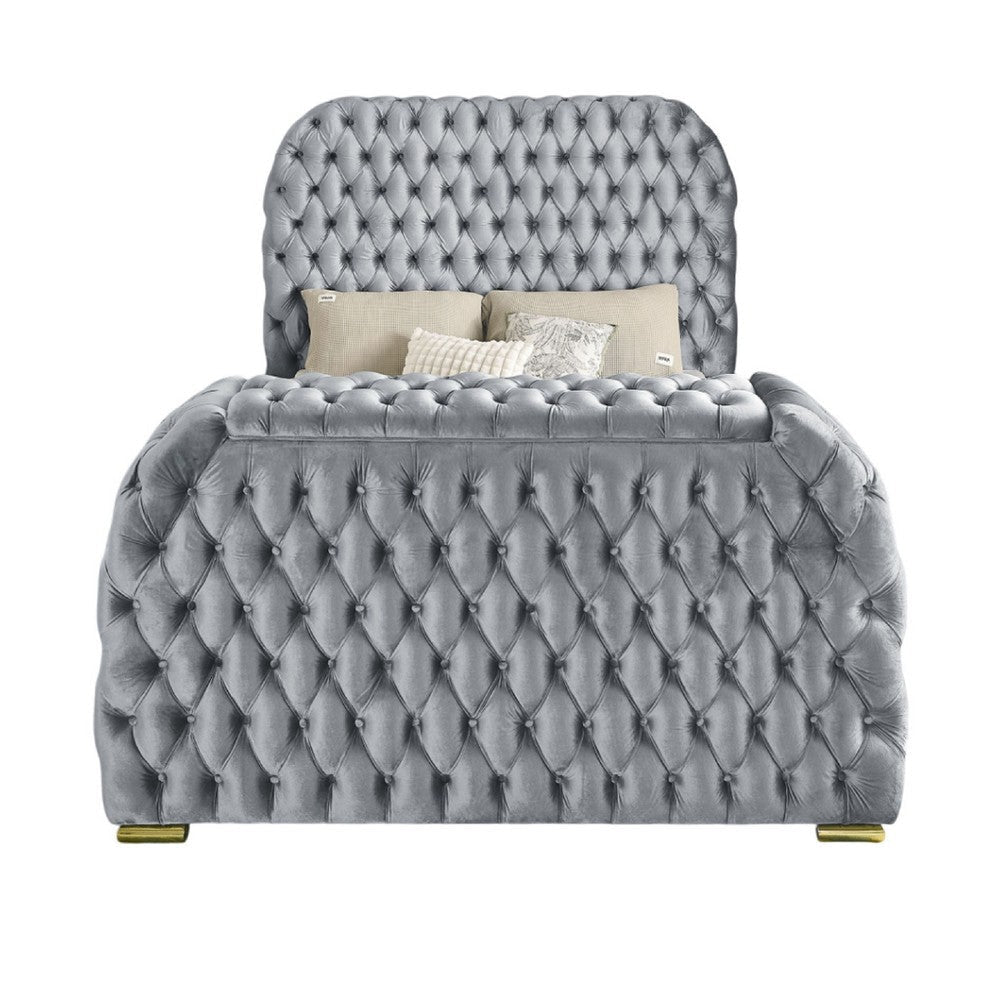 Kery Queen Bed | Lift TV Stand LED Fireplace | Gray Velvet Upholstery