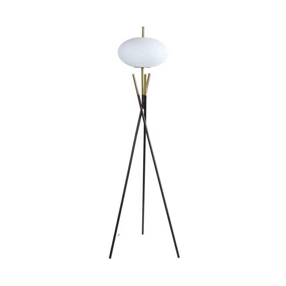 Azy Floor Lamp | Frosted White Shade | Tripod Base | Black Gold | 64’’ BM336399