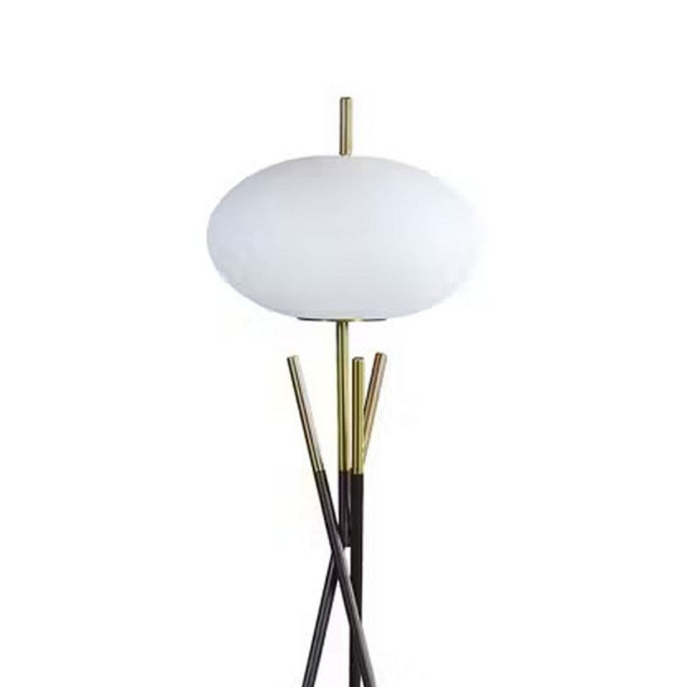 Azy Floor Lamp | Frosted White Shade | Tripod Base | Black Gold | 64’’ BM336399