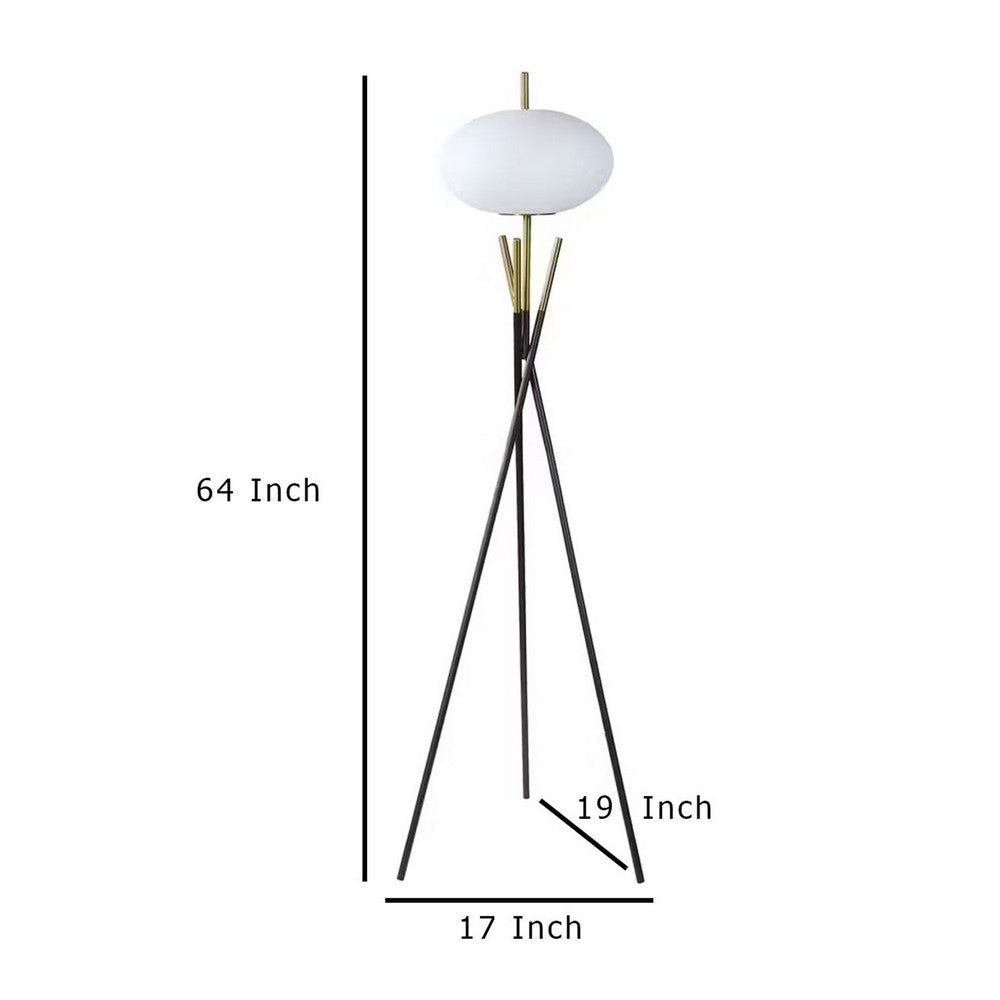 Azy Floor Lamp | Frosted White Shade | Tripod Base | Black Gold | 64’’ BM336399