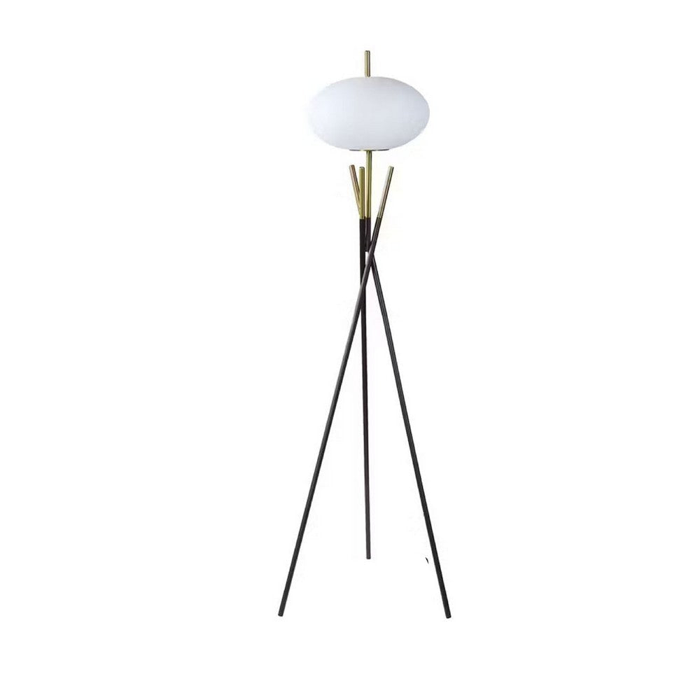 Azy Floor Lamp | Frosted White Shade | Tripod Base | Black Gold | 64"