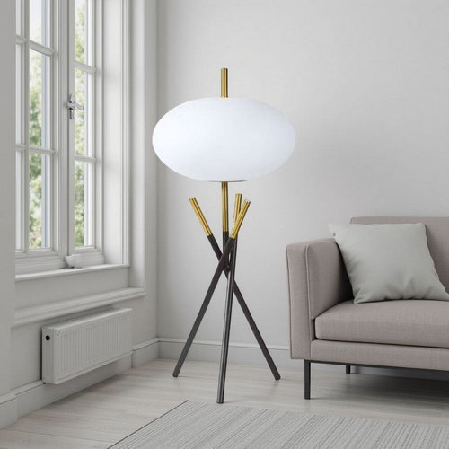 Azy Table Lamp | Frosted White Shade | Tripod Base | Black Gold | 30"