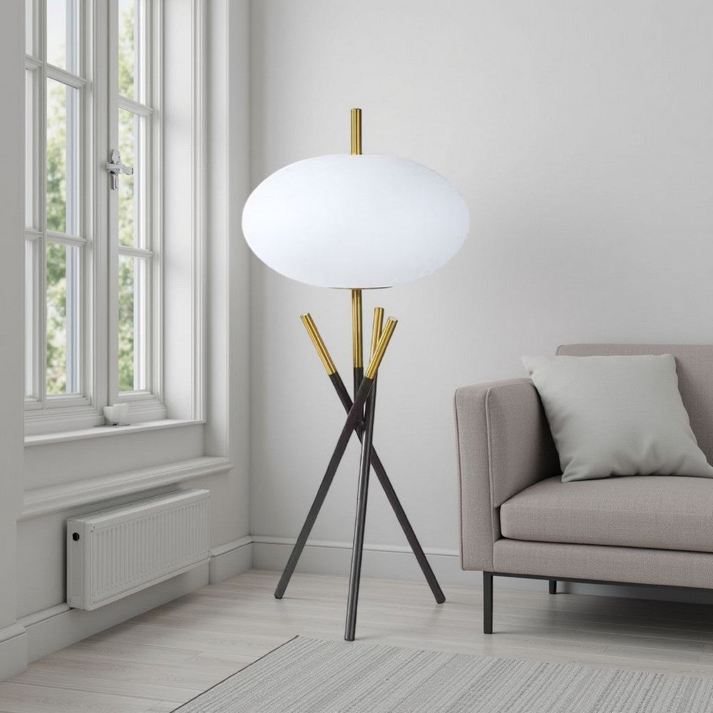 Azy Table Lamp | Frosted White Shade | Tripod Base | Black Gold | 30"