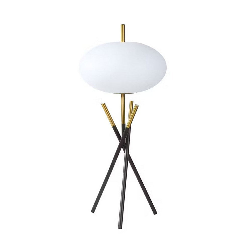 Azy Table Lamp | Frosted White Shade | Tripod Base | Black Gold | 30"