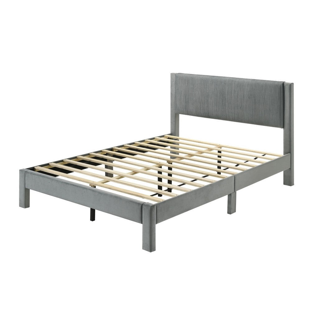 Cery Full Size Platform Bed | Light Gray Upholstery Textured Headboard