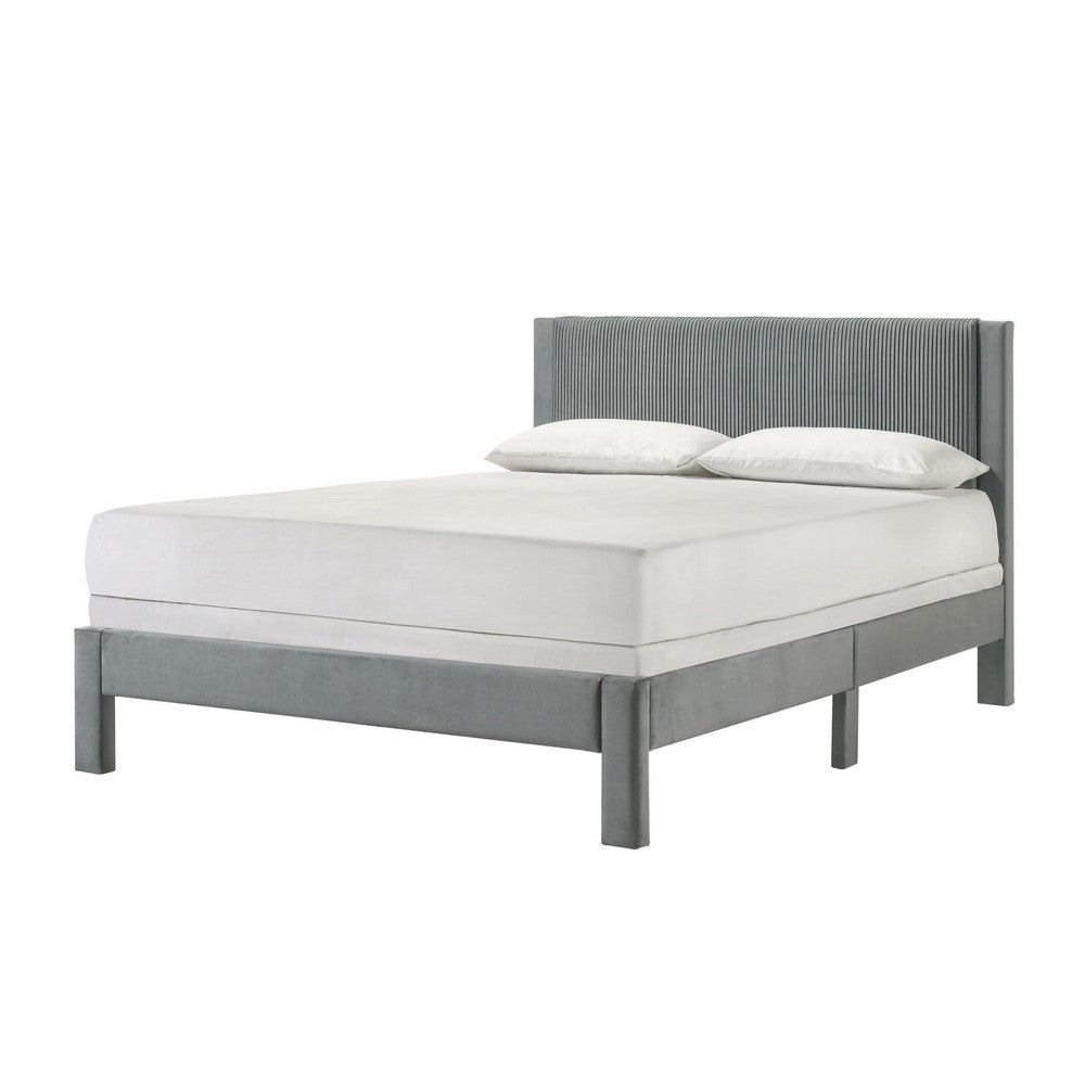 Cery Full Size Platform Bed | Light Gray Upholstery Textured Headboard
