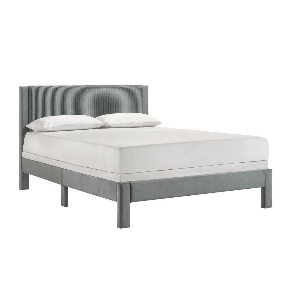 Cery Full Size Platform Bed | Light Gray Upholstery Textured Headboard
