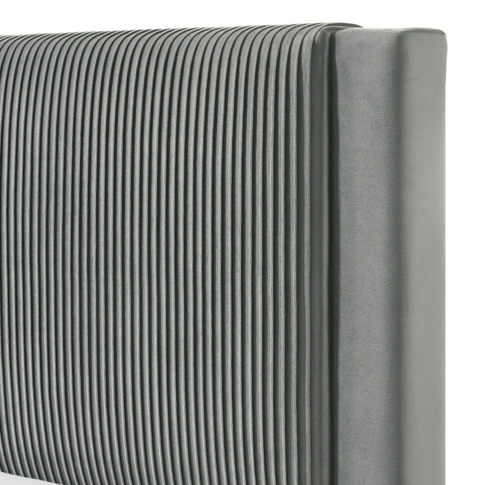Cery Full Size Platform Bed | Light Gray Upholstery Textured Headboard