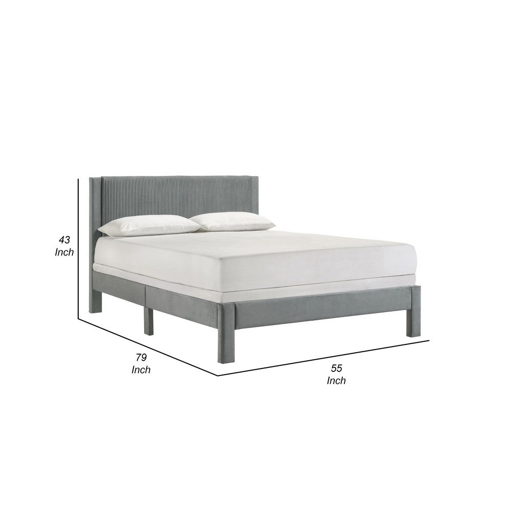 Cery Full Size Platform Bed | Light Gray Upholstery Textured Headboard