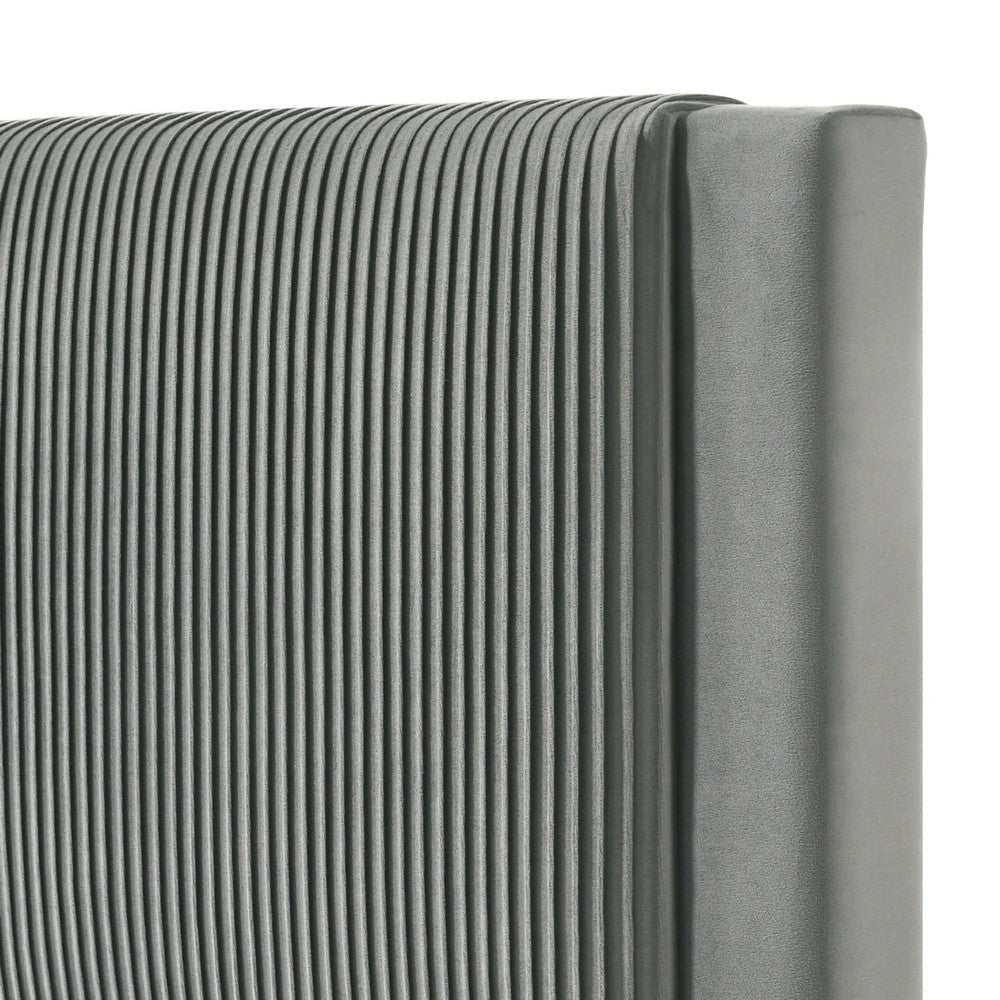 Cery Queen Platform Bed | Light Gray Upholstery Textured Headboard
