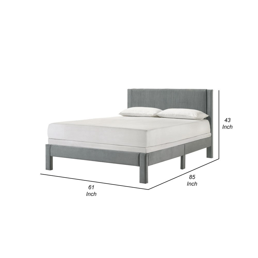 Cery Queen Platform Bed | Light Gray Upholstery Textured Headboard