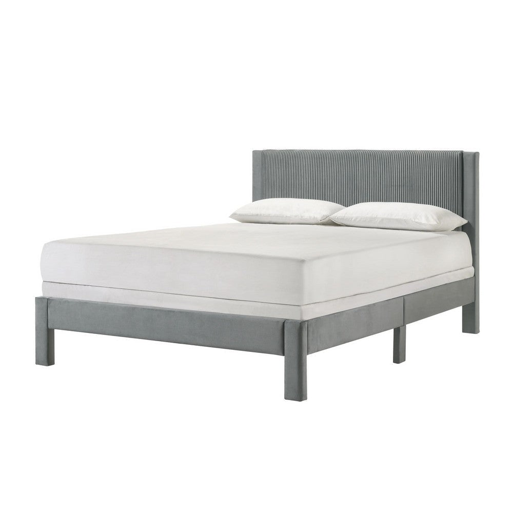 Cery Queen Platform Bed | Light Gray Upholstery Textured Headboard