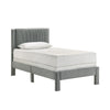 Cery Twin Size Platform Bed | Light Gray Upholstery Textured Headboard