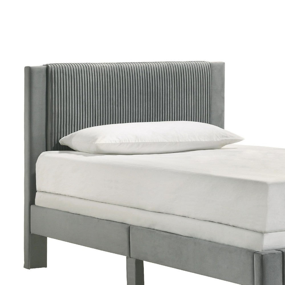 Cery Twin Size Platform Bed | Light Gray Upholstery Textured Headboard