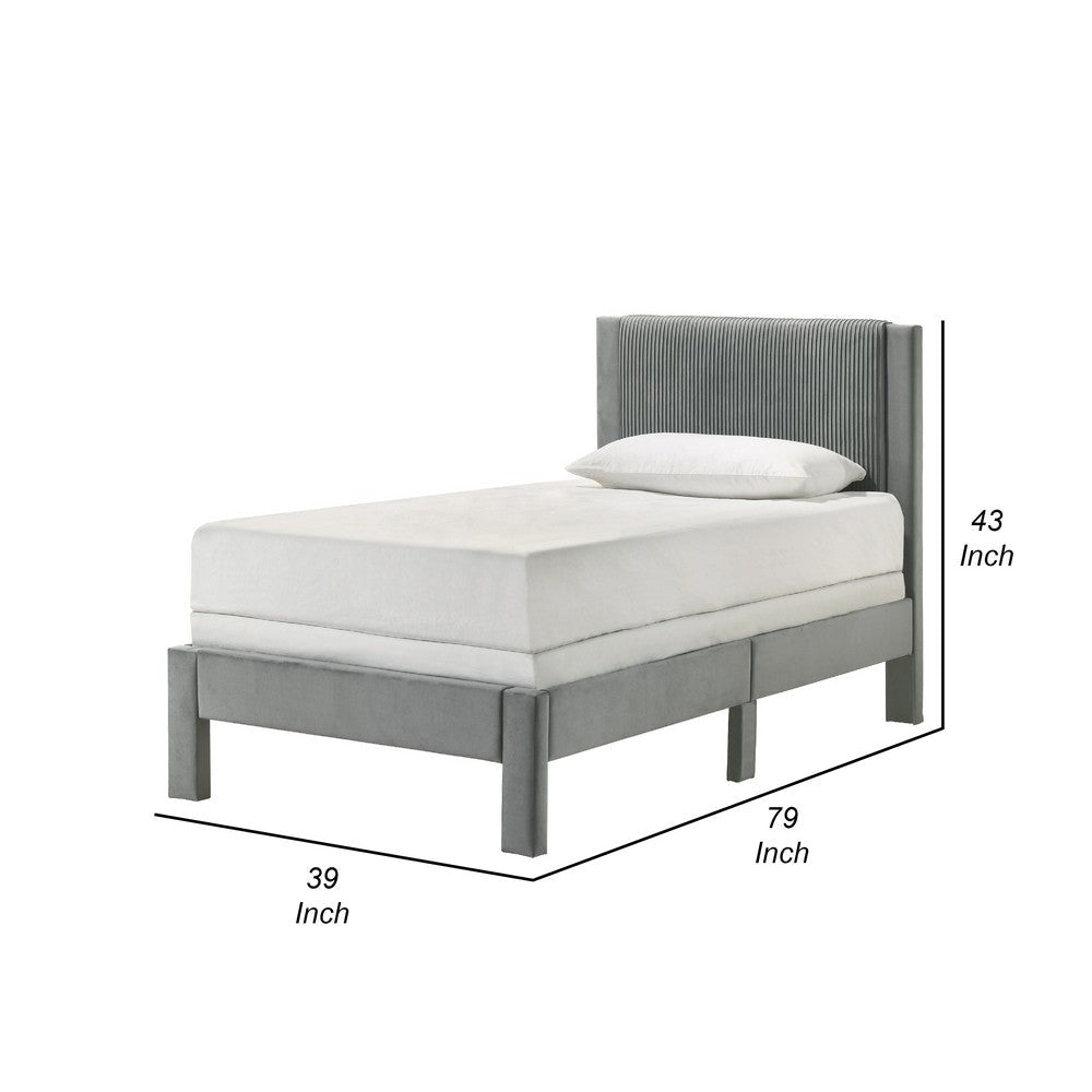 Cery Twin Size Platform Bed | Light Gray Upholstery Textured Headboard