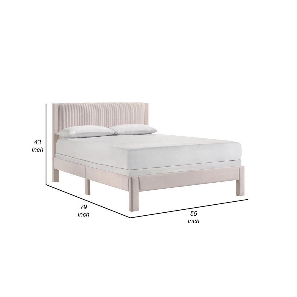 Cery Full Size Platform Bed | Pink Upholstery | Textured Headboard