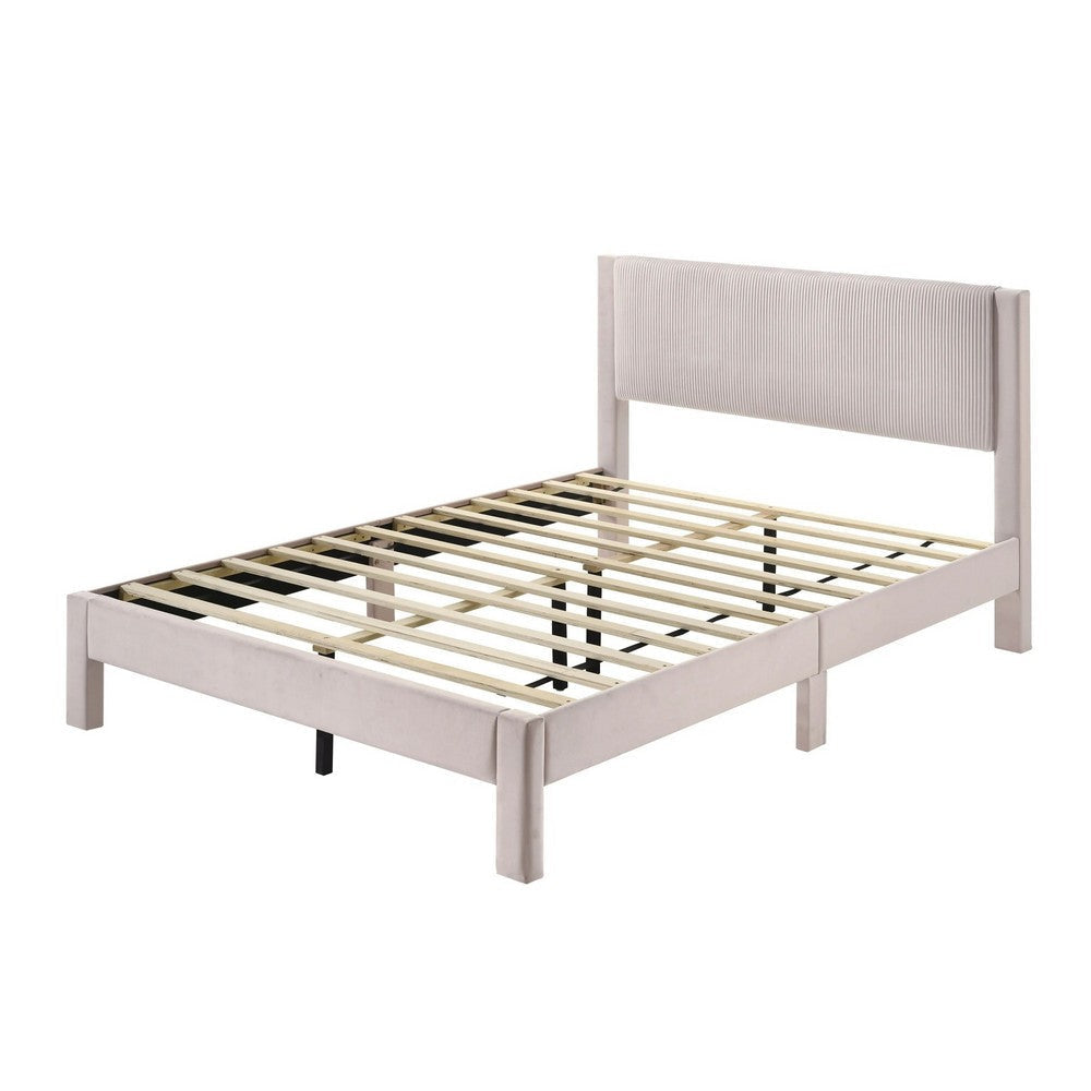 Cery Queen Size Platform Bed | Pink Upholstery | Textured Headboard