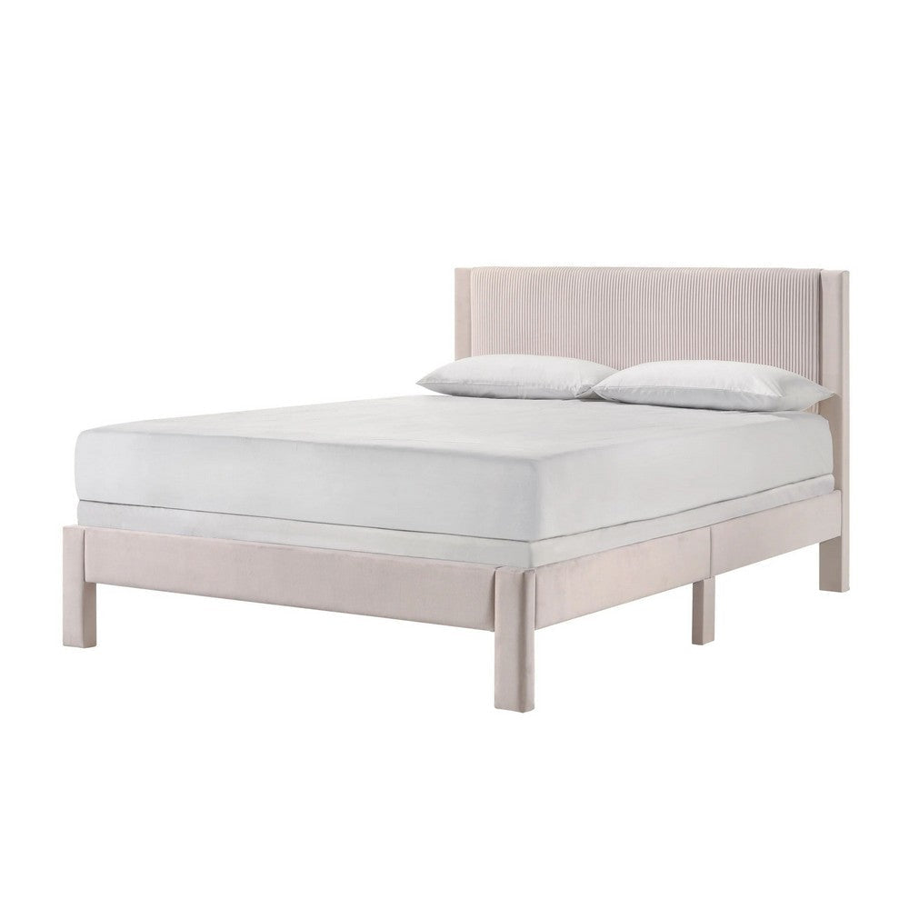 Cery Queen Size Platform Bed | Pink Upholstery | Textured Headboard