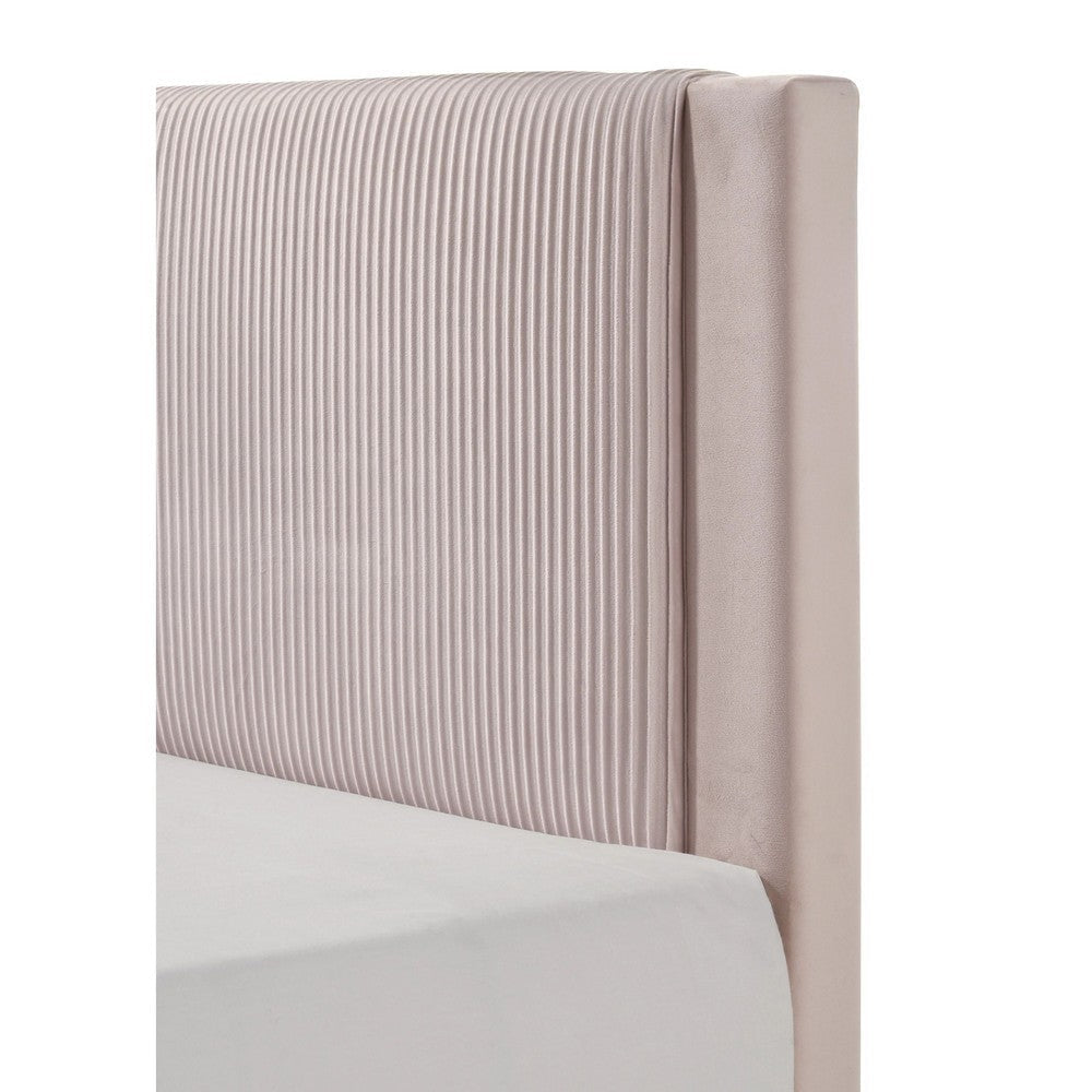 Cery Queen Size Platform Bed | Pink Upholstery | Textured Headboard