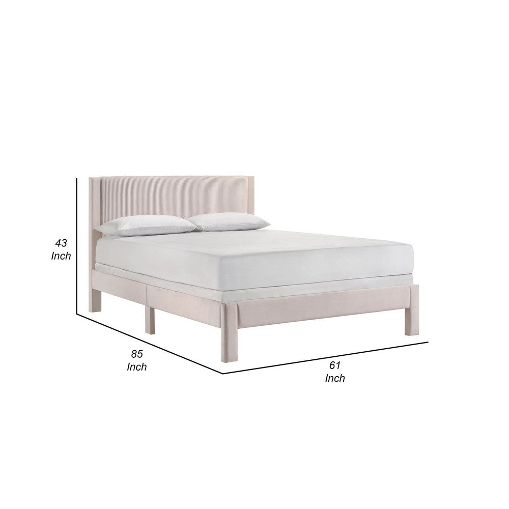 Cery Queen Size Platform Bed | Pink Upholstery | Textured Headboard