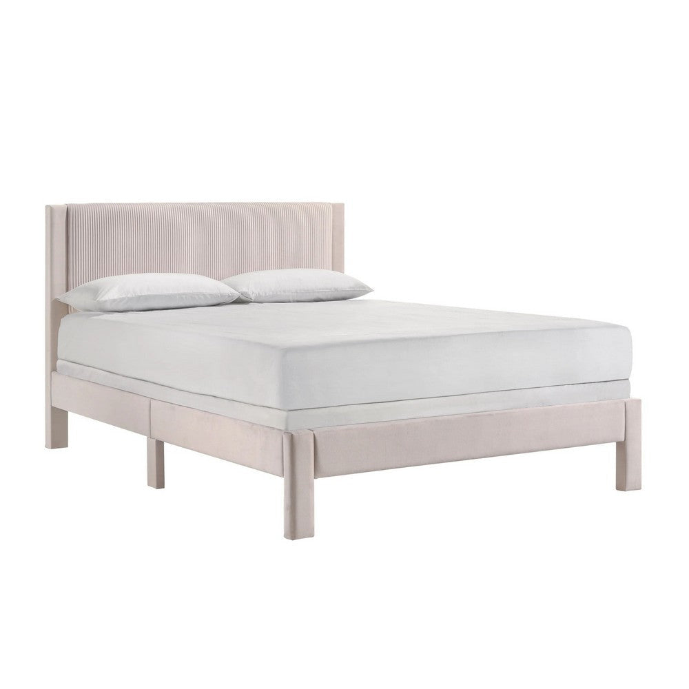 Cery Queen Size Platform Bed | Pink Upholstery | Textured Headboard