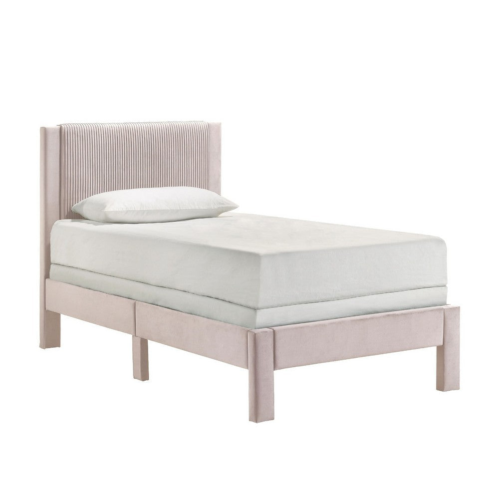 Cery Twin Size Platform Bed | Pink Upholstery | Textured Headboard