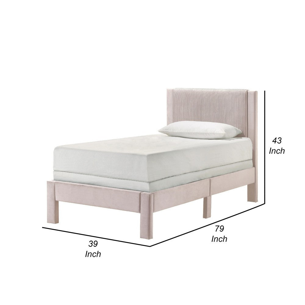 Cery Twin Size Platform Bed | Pink Upholstery | Textured Headboard