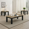 Tex 3pc Coffee and Side End Table Set | Brown Top | Black Wood Legs