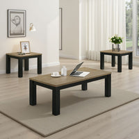 Tex 3pc Coffee and Side End Table Set | Brown Top | Black Wood Legs