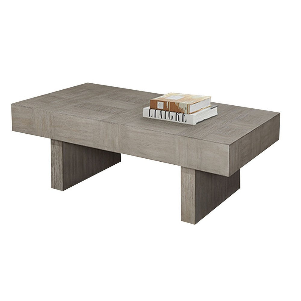 Lezy Coffee Table | 52’’ | Gray Oak Wood Top | Double Pedestal Base BM336417