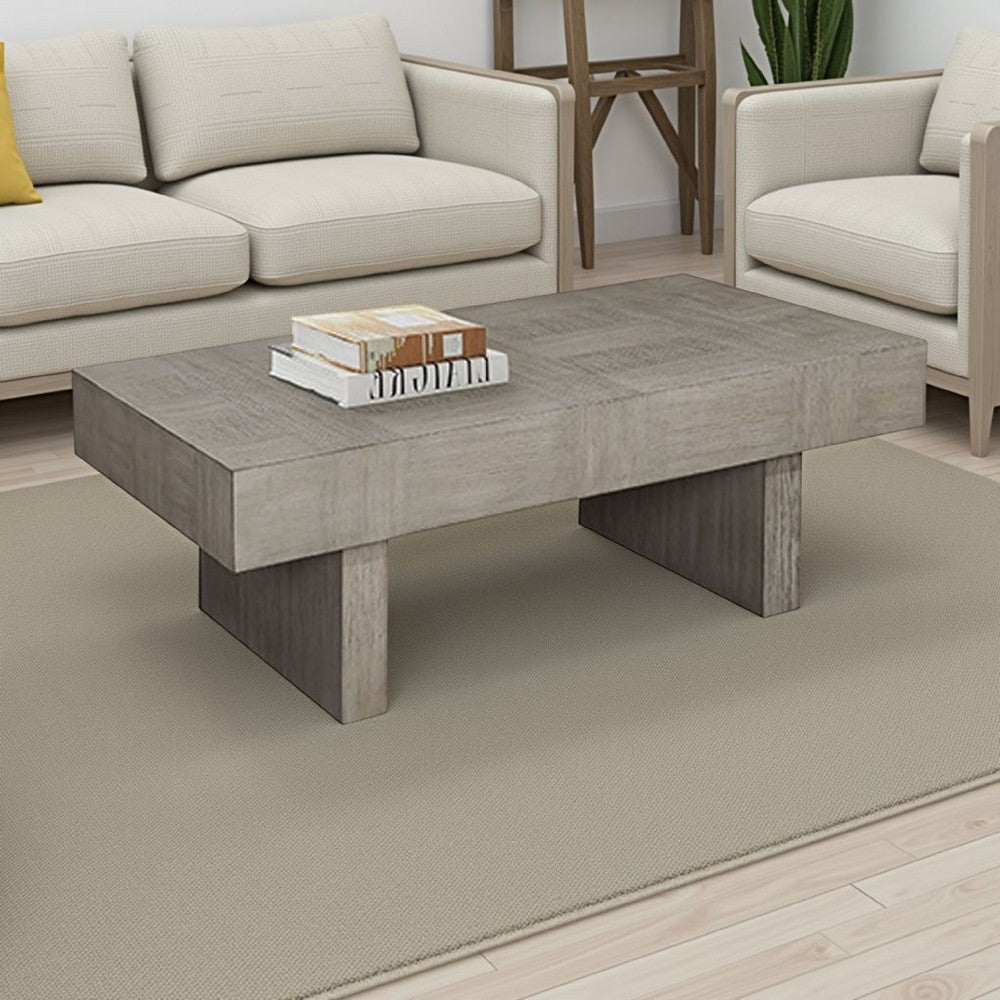 Lezy Coffee Table | 52" | Gray Oak Wood Top | Double Pedestal Base