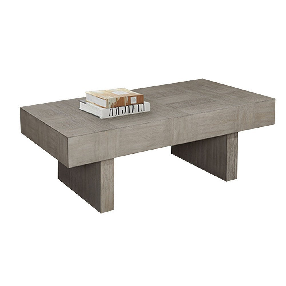 Lezy Coffee Table | 52" | Gray Oak Wood Top | Double Pedestal Base