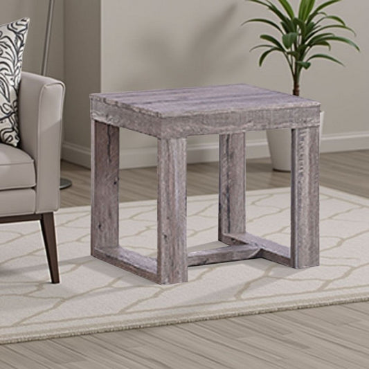 Knic Side End Table | 24" | Gray Square Wood Top | Double Pedestal
