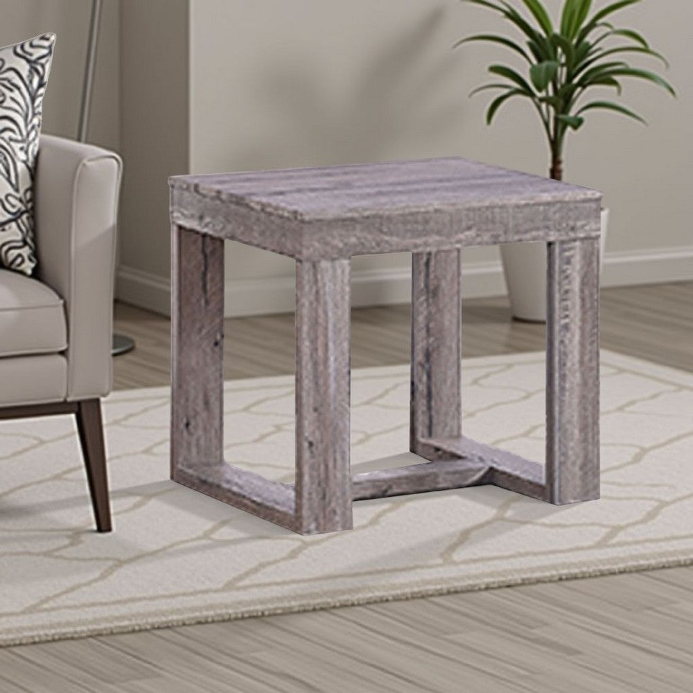 Knic Side End Table | 24" | Gray Square Wood Top | Double Pedestal