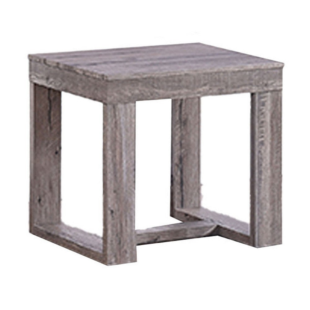 Knic Side End Table | 24" | Gray Square Wood Top | Double Pedestal 