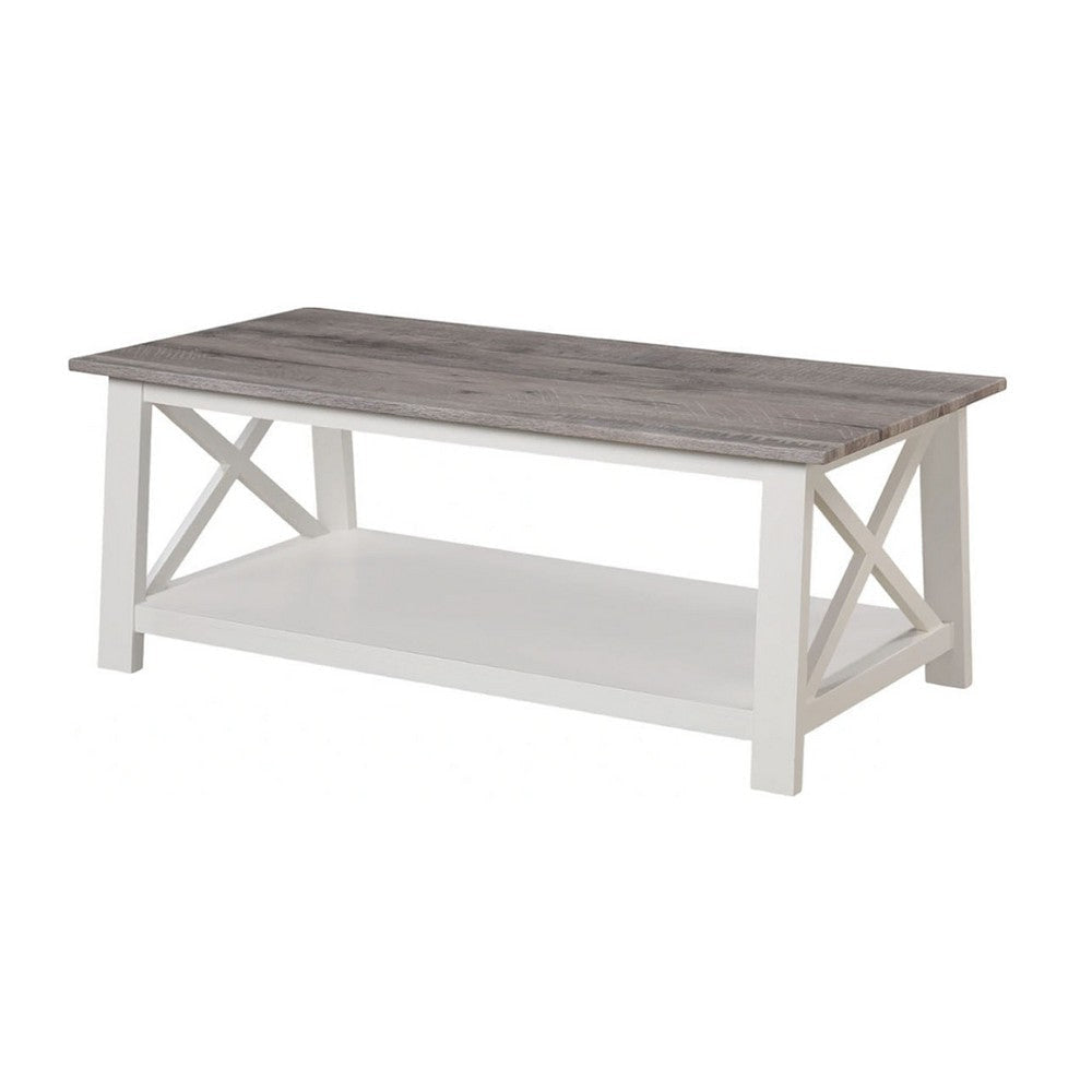 Heo 3pc Coffee and Side End Table Set | Gray Wood Top | White X Legs BM336423