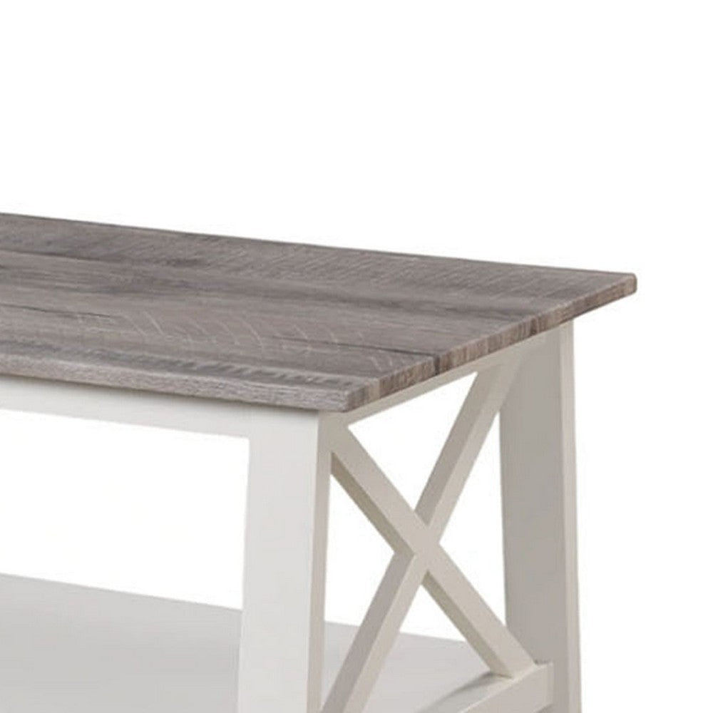 Heo 3pc Coffee and Side End Table Set | Gray Wood Top | White X Legs BM336423