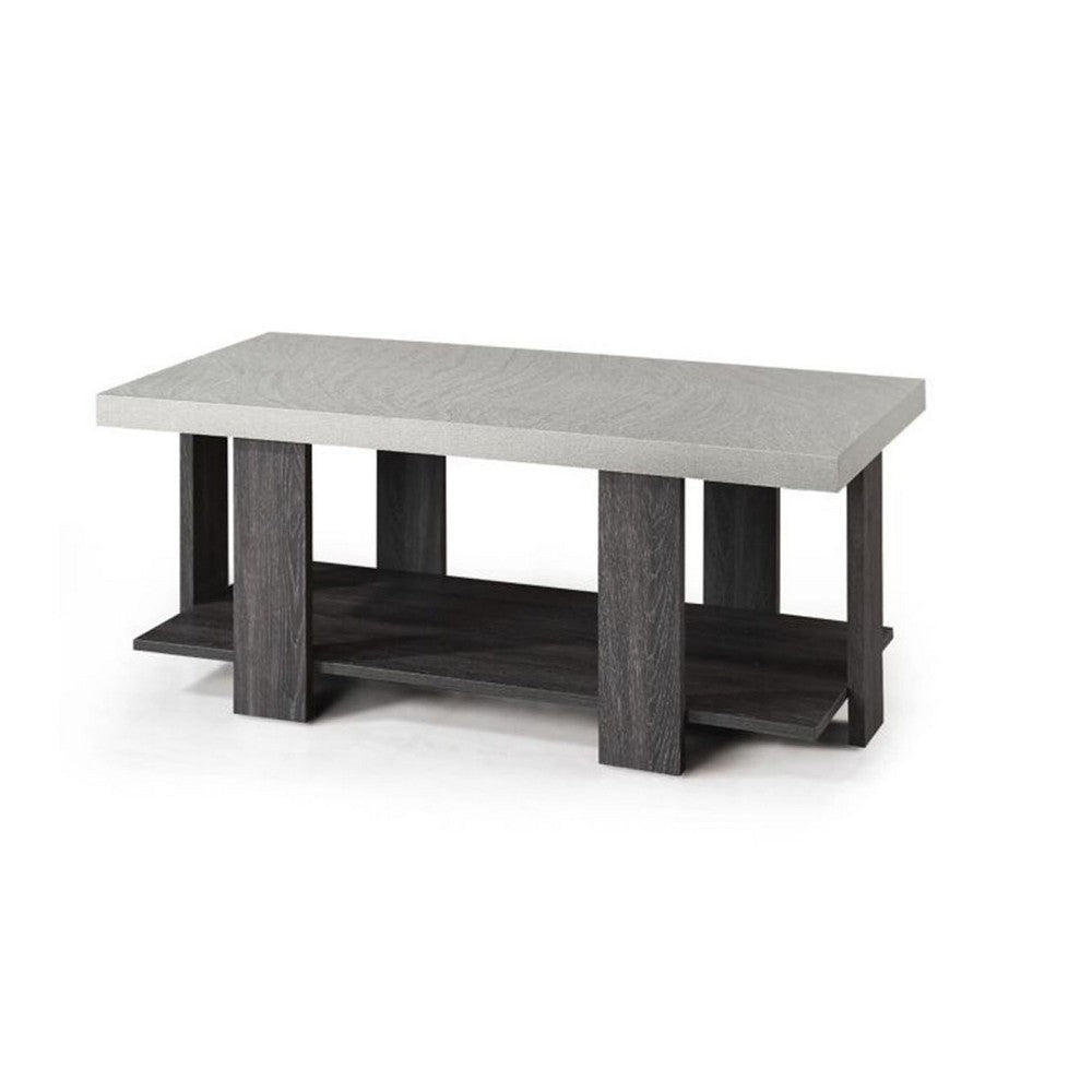 Birz 3pc Coffee and Side End Table Set | Beige Wood Top | Gray Base BM336424